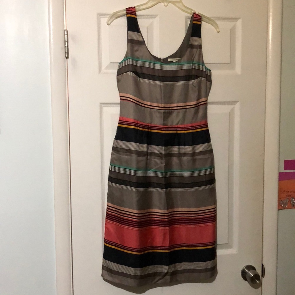 Banana Republic lined silk tank dress, gray with color  stripes with pockets, 2